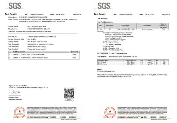 eSUN-PLA-fiber-and-nonwoven-fabric-FDA-test-report